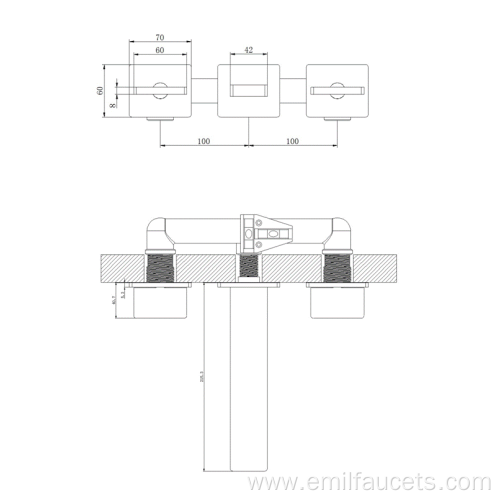 Wall-mounted bathroom three hole basin sink faucet